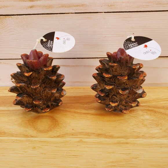 Decorative Debi Lilly Design Pinecone Candles W/ Glitter Set Of 2  3" Tall - Picture 1 of 12